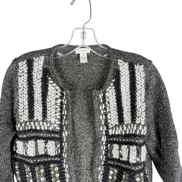 Chicos Embellished Open Cardigan Sweater Cotton Long Sleeve Size XS - Picture 2 of 6